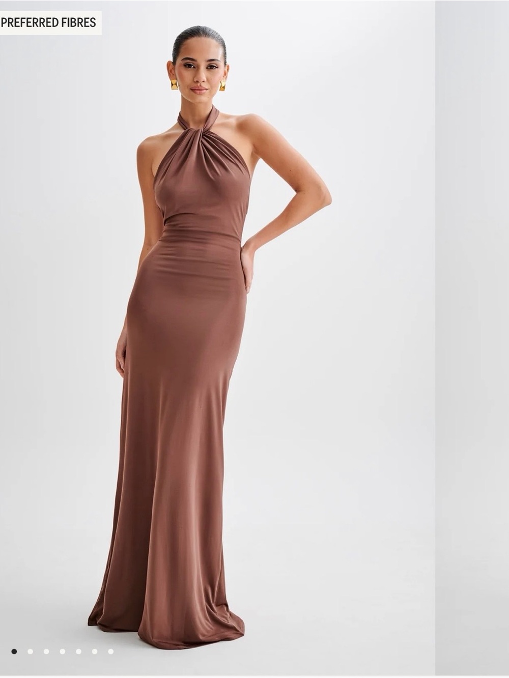 Meshki Elyna Slinky Halter Maxi Dress Chocolate Brown Size XL